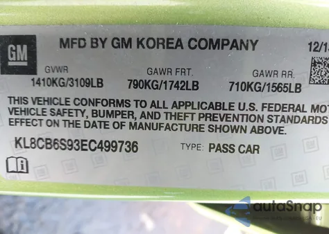 2014 Chevrolet Spark Ls Auto z USA, uszkodzony, nr VIN KL8CB6S93EC499736